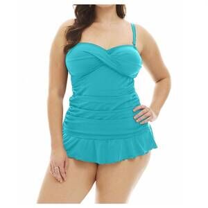 NEW ALWAYS FOR ME plus size tankini top with matching tankini bottom in afm peac
